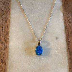 Sterling Silver Blue Opal Necklace Opal Necklace .925 chain opal pendant